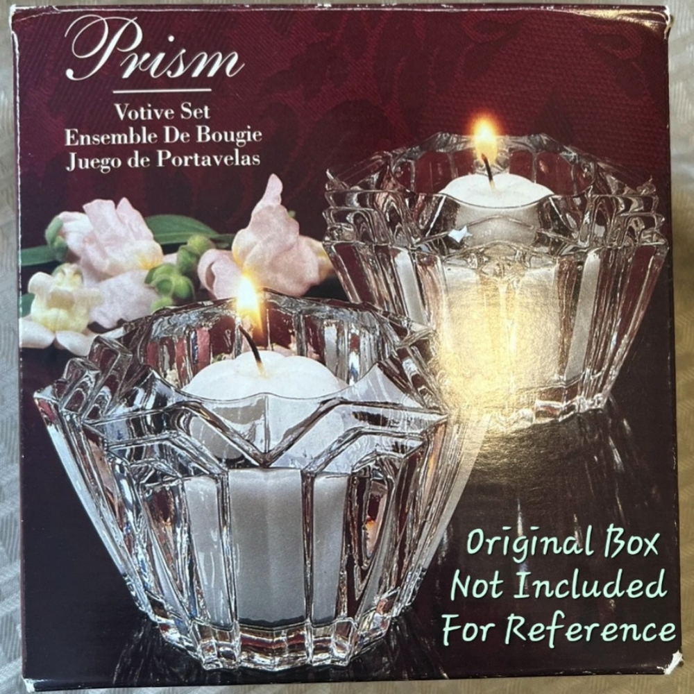 5pc "Prism" Crystal (4) Votive Holders & (1) 6" Crystal Bowl/Pillar🕯 Holder - Picture 3 of 16